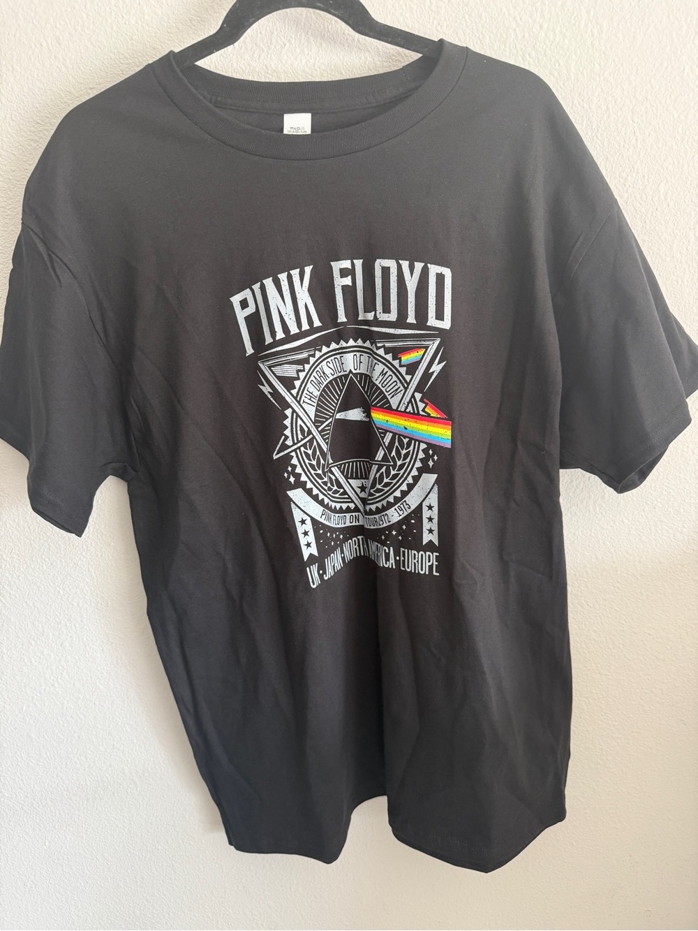 Pink Floyd Black Tee with Rainbow Prism Graphic